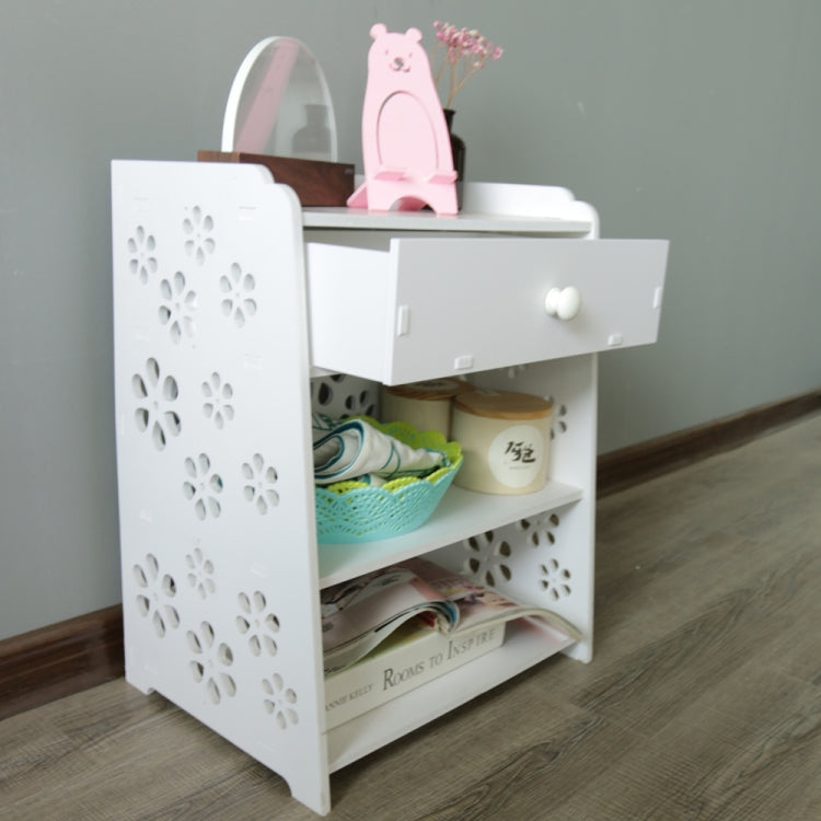 [US Warehouse] Cherry Blossom Pattern PVC Bedside Table with Drawer, Size: 40 x 30 x 50cm(White)