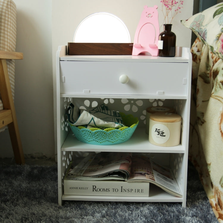[US Warehouse] Cherry Blossom Pattern PVC Bedside Table with Drawer, Size: 40 x 30 x 50cm(White)