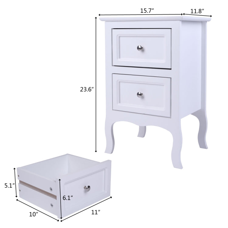 [US Warehouse] Country Style Two-Tier Night Table, Size: 60 x 40 x 30cm(White)