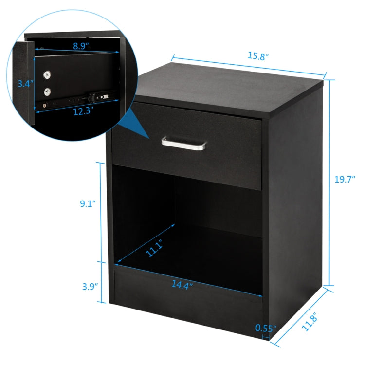 [US Warehouse] 2 PCS / Set Small Night Stands with Drawer(Black)