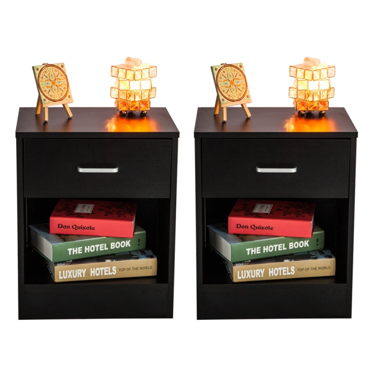 [US Warehouse] 2 PCS / Set Small Night Stands with Drawer(Black)