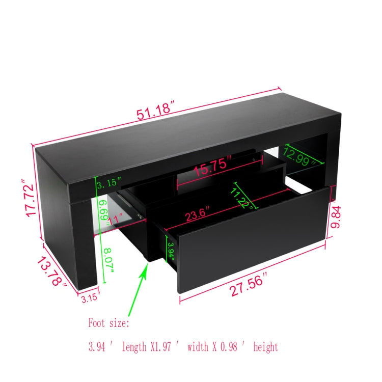 [US Warehouse] Household Decoration LED TV Cabinet with Single Drawer Size: 130 x 35 x 45cm(Black)