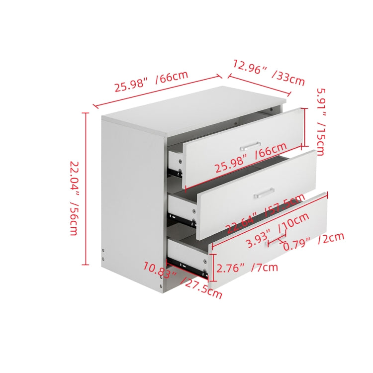 [US Warehouse] Wood Simple Dresser with 3-Drawer, Size: 66 x 33 x 56cm(White)