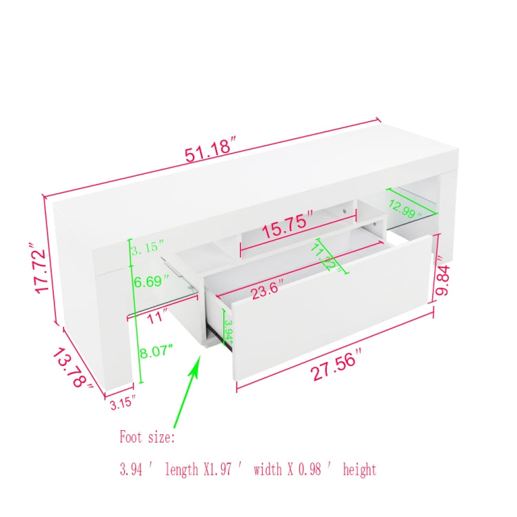 [US Warehouse] Household Decoration LED TV Cabinet with Single Drawer Size: 130 x 35 x 45cm(White)