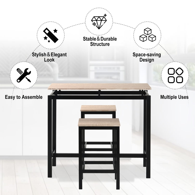 [UK Warehouse] Bar Table + 2 Bar Stools Set, Size: 100x40x90cm (Oak)