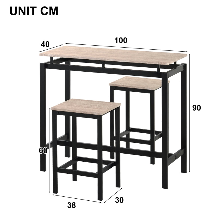 [UK Warehouse] Bar Table + 2 Bar Stools Set, Size: 100x40x90cm (Oak)