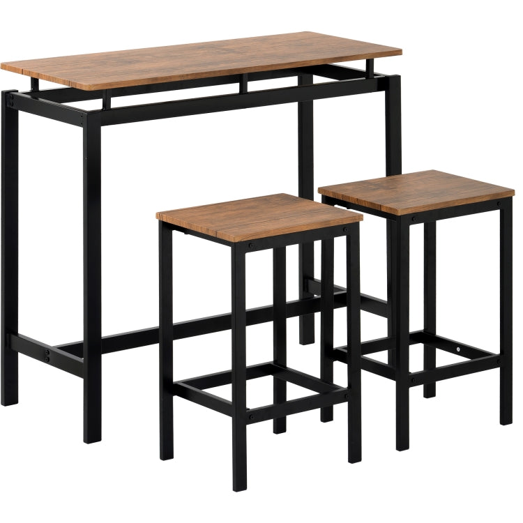 [UK Warehouse] Bar Table + 2 Bar Stools Set, Size: 100x40x90cm (Brown)