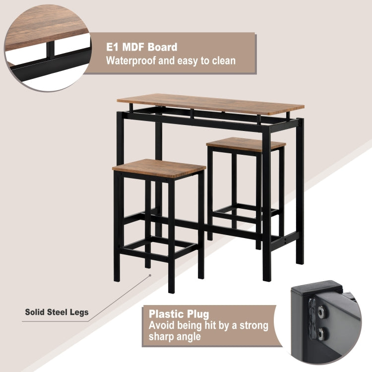 [UK Warehouse] Bar Table + 2 Bar Stools Set, Size: 100x40x90cm (Brown)