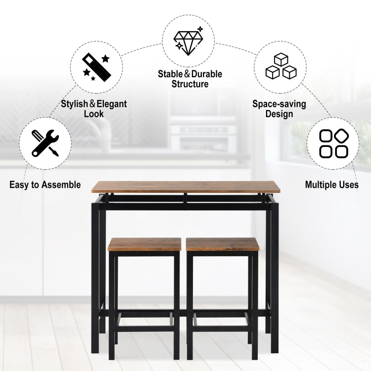 [UK Warehouse] Bar Table + 2 Bar Stools Set, Size: 100x40x90cm (Brown)
