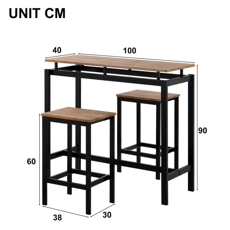[UK Warehouse] Bar Table + 2 Bar Stools Set, Size: 100x40x90cm (Brown)