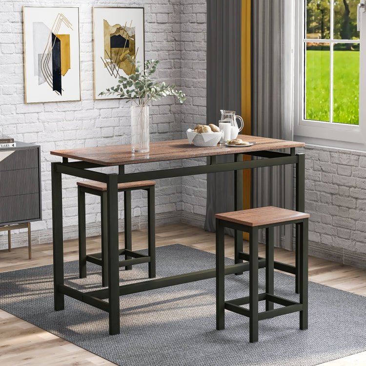 [UK Warehouse] Bar Table + 2 Bar Stools Set, Size: 100x40x90cm (Brown)