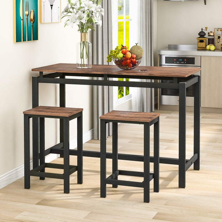 [UK Warehouse] Bar Table + 2 Bar Stools Set, Size: 100x40x90cm (Brown)
