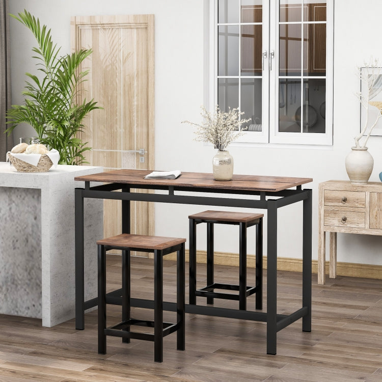 [UK Warehouse] Bar Table + 2 Bar Stools Set, Size: 100x40x90cm (Brown)