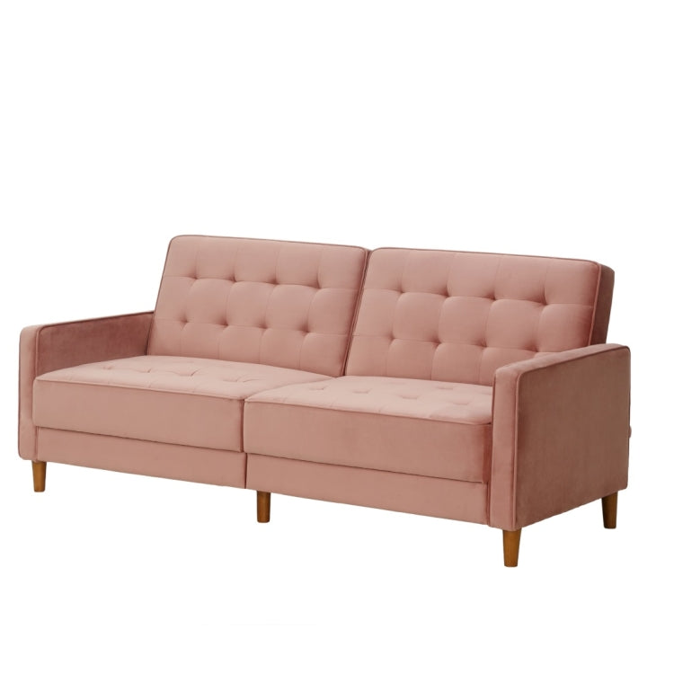 [US Warehouse] Modern Square Arms Velvet Upholstered Sofa Bed, Size: 198 x 81 x 83cm (Pink)