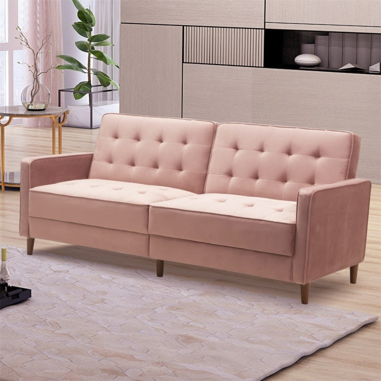 [US Warehouse] Modern Square Arms Velvet Upholstered Sofa Bed, Size: 198 x 81 x 83cm (Pink)