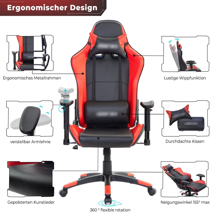 [EU Warehouse] Gaming Chairs Height-adjustable Computer Chairs with High Backrest & Rocker Function, Seat Size: 50 x 33cm, Height: 128.5-138.5cm (Red)