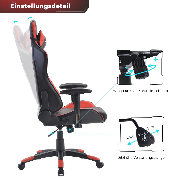 [EU Warehouse] Gaming Chairs Height-adjustable Computer Chairs with High Backrest & Rocker Function, Seat Size: 50 x 33cm, Height: 128.5-138.5cm (Red)