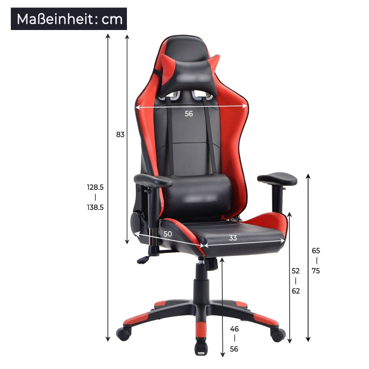 [EU Warehouse] Gaming Chairs Height-adjustable Computer Chairs with High Backrest & Rocker Function, Seat Size: 50 x 33cm, Height: 128.5-138.5cm (Red)