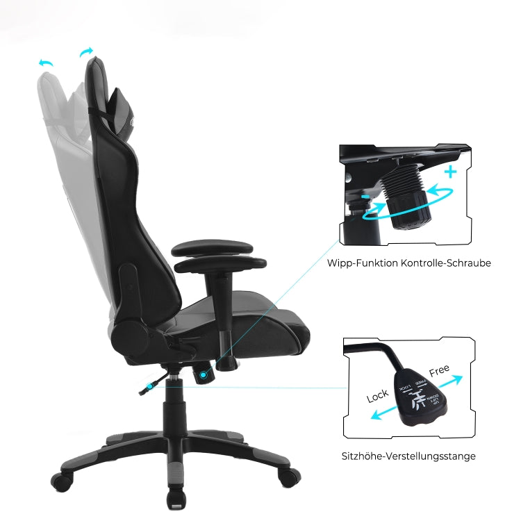 [EU Warehouse] Gaming Chairs Height-adjustable Computer Chairs with High Backrest & Rocker Function, Seat Size: 50 x 33cm, Height: 128.5-138.5cm(Grey)