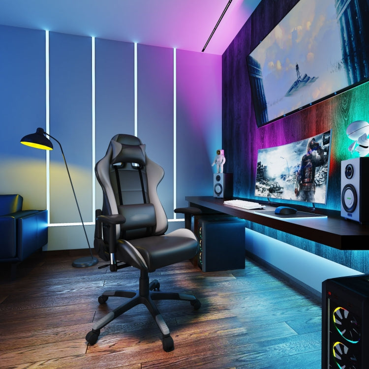 [EU Warehouse] Gaming Chairs Height-adjustable Computer Chairs with High Backrest & Rocker Function, Seat Size: 50 x 33cm, Height: 128.5-138.5cm(Grey)