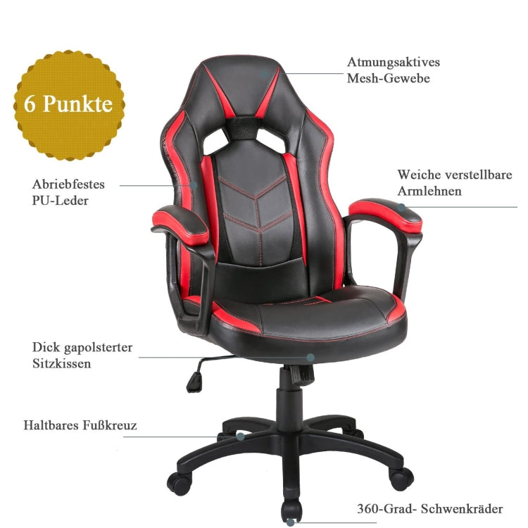 [EU Warehouse] Ergonomic Racing Sports Seat Chairs Office Swivel Chairs (Red)