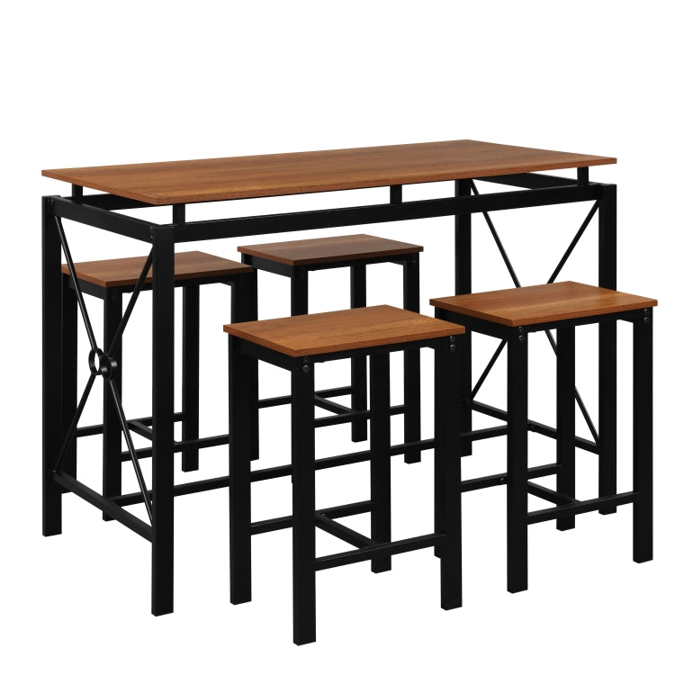 [US Warehouse] 5 in 1 Dining Table + Four Chairs Set (Brown)