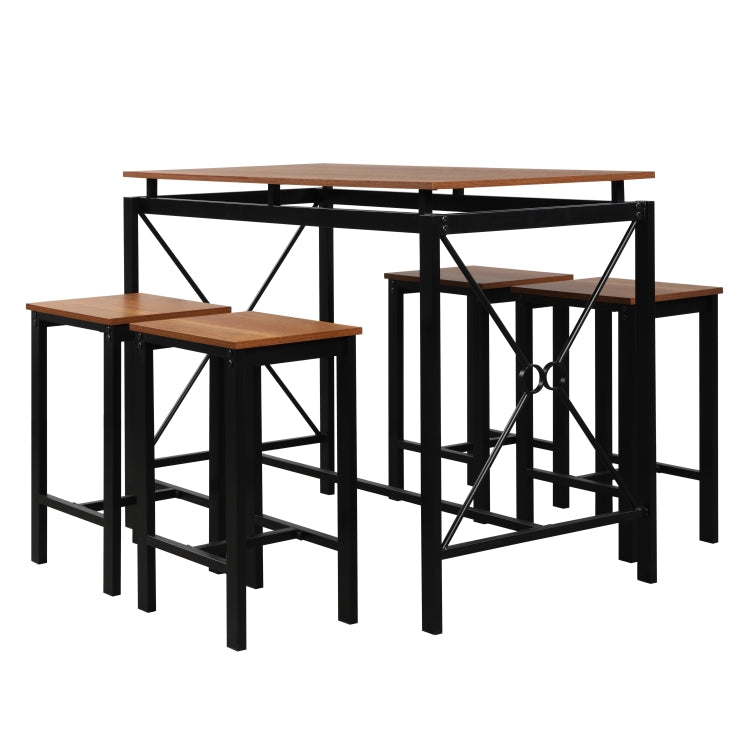 [US Warehouse] 5 in 1 Dining Table + Four Chairs Set (Brown)
