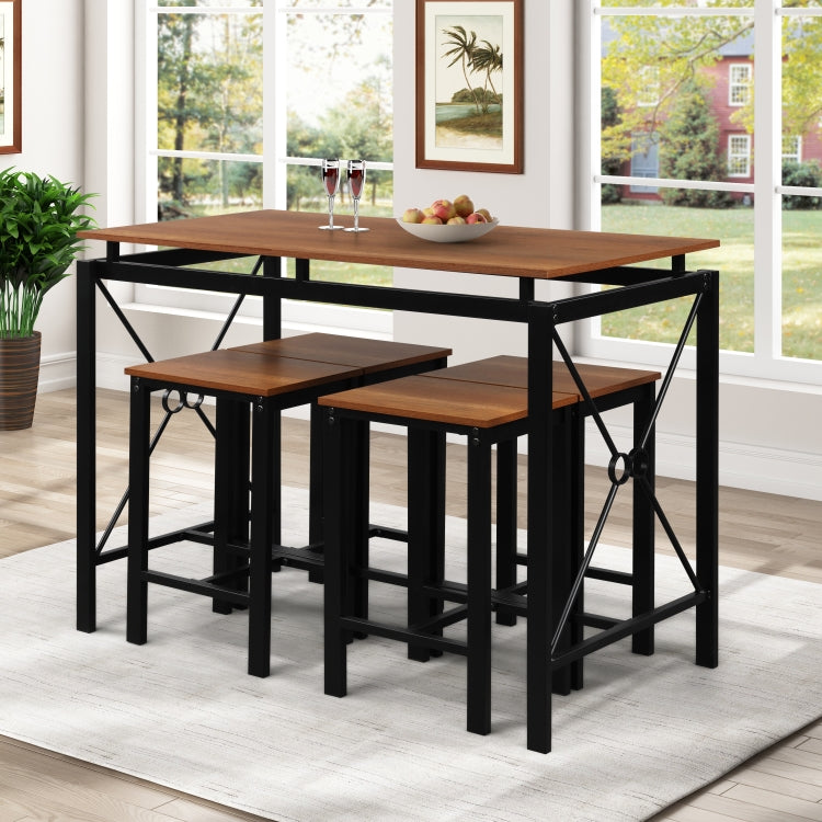 [US Warehouse] 5 in 1 Dining Table + Four Chairs Set (Brown)