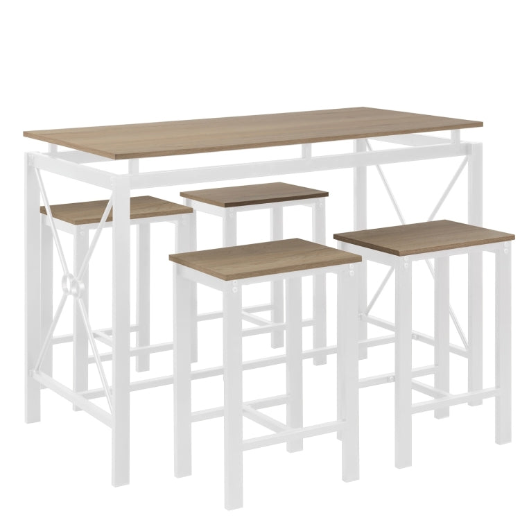 [US Warehouse] 5 in 1 Dining Table + Four Chairs Set (Light Yellow)