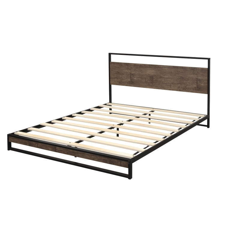 [EU Warehouse] Queen Metal Bed Frame with Wood Slats, Size: 207 x 153 x 94cm