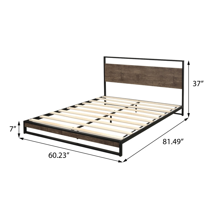 [EU Warehouse] Queen Metal Bed Frame with Wood Slats, Size: 207 x 153 x 94cm