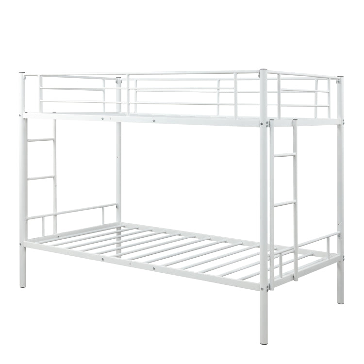 [US Warehouse] Twin Over Twin Metal Bunk Bed with Two-side Ladders, Size: 193.5x154.5x104cm (White)