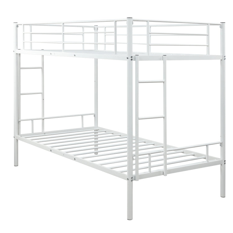 [US Warehouse] Twin Over Twin Metal Bunk Bed with Two-side Ladders, Size: 193.5x154.5x104cm (White)