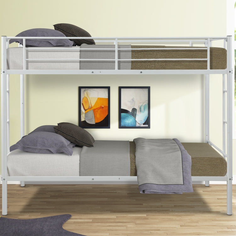 [US Warehouse] Twin Over Twin Metal Bunk Bed with Two-side Ladders, Size: 193.5x154.5x104cm (White)