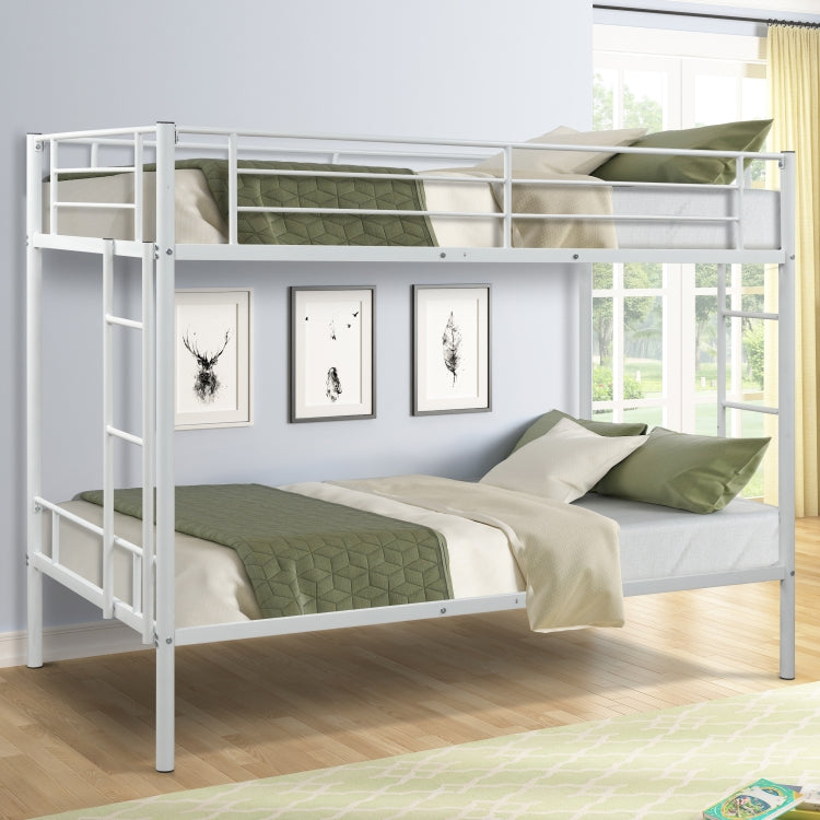 [US Warehouse] Twin Over Twin Metal Bunk Bed with Two-side Ladders, Size: 193.5x154.5x104cm (White)