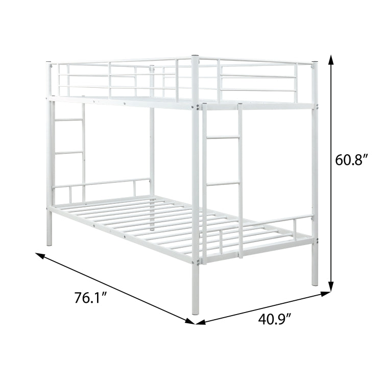 [US Warehouse] Twin Over Twin Metal Bunk Bed with Two-side Ladders, Size: 193.5x154.5x104cm (White)