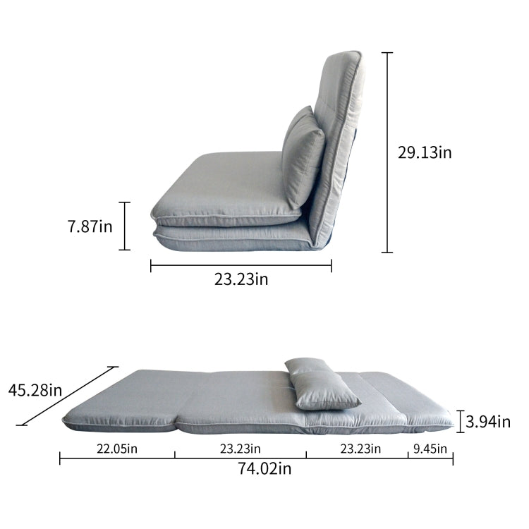 [US Warehouse] Sofa Bed Folding Lazy Sofa Floor Chairs Recliner Bed with Pillow (Grey)