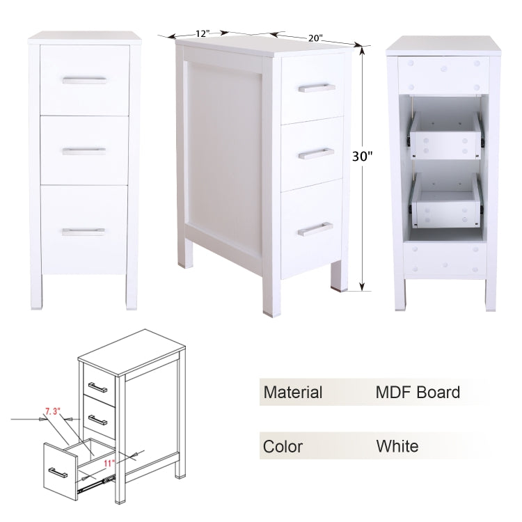 [US Warehouse] Bathroom Vanity with Three Drawers, Size: 30.5 x 51 x 76cm(White)