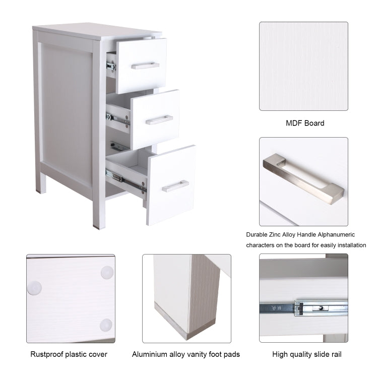 [US Warehouse] Bathroom Vanity with Three Drawers, Size: 30.5 x 51 x 76cm(White)