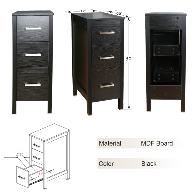 [US Warehouse] Bathroom Vanity with Three Drawers, Size: 30.5 x 51 x 76cm(Black)