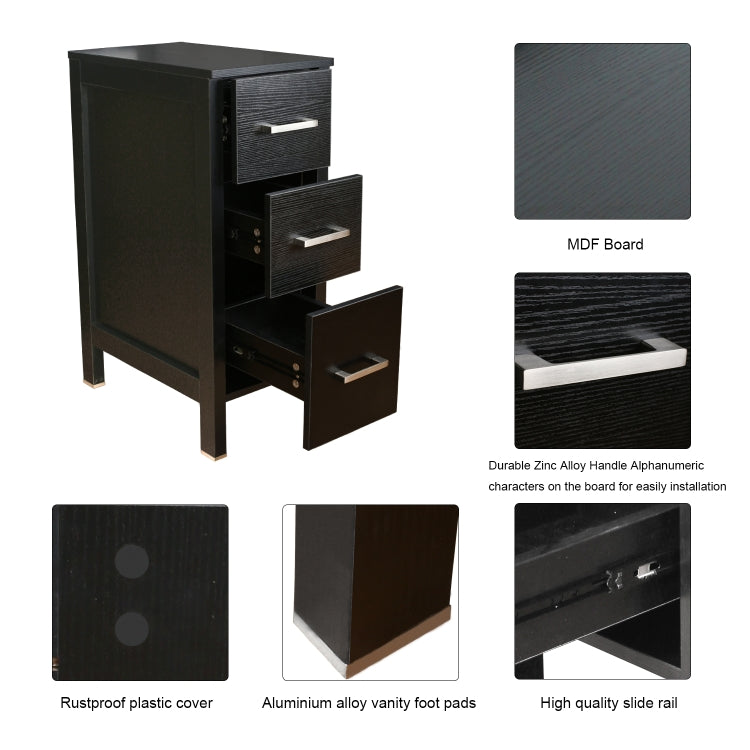 [US Warehouse] Bathroom Vanity with Three Drawers, Size: 30.5 x 51 x 76cm(Black)