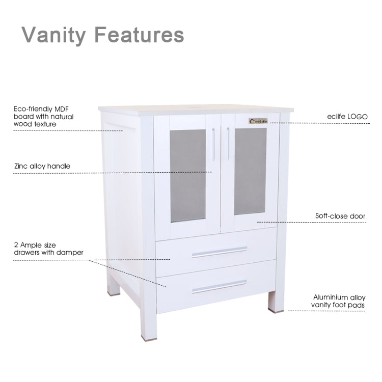 [US Warehouse] Bathroom Mirror Vanity with Two Drawers, Size: 60 x 51 x 81.5cm(White)