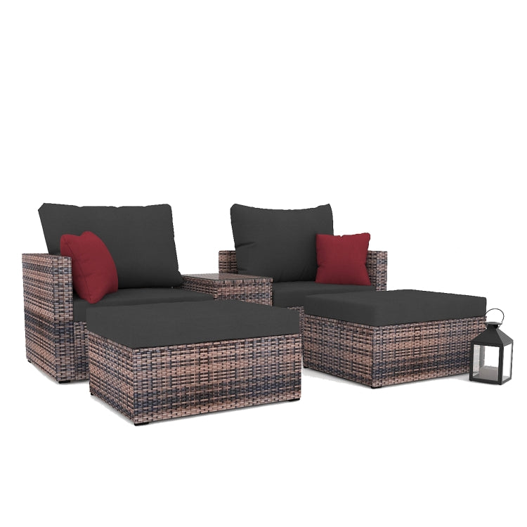 [US Warehouse] 5 in 1 Garden Patio Conversation Rattan Sofa Set (Brown)