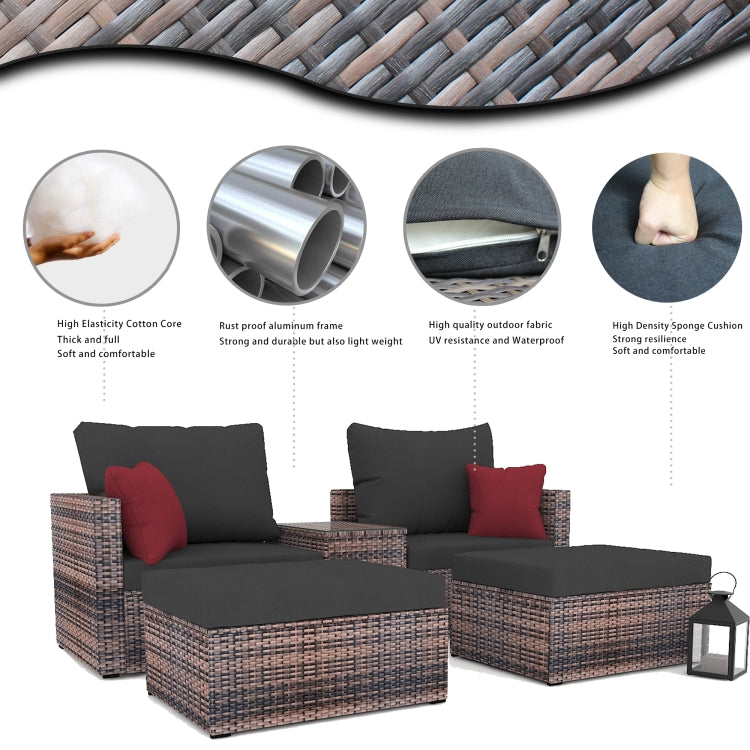 [US Warehouse] 5 in 1 Garden Patio Conversation Rattan Sofa Set (Brown)