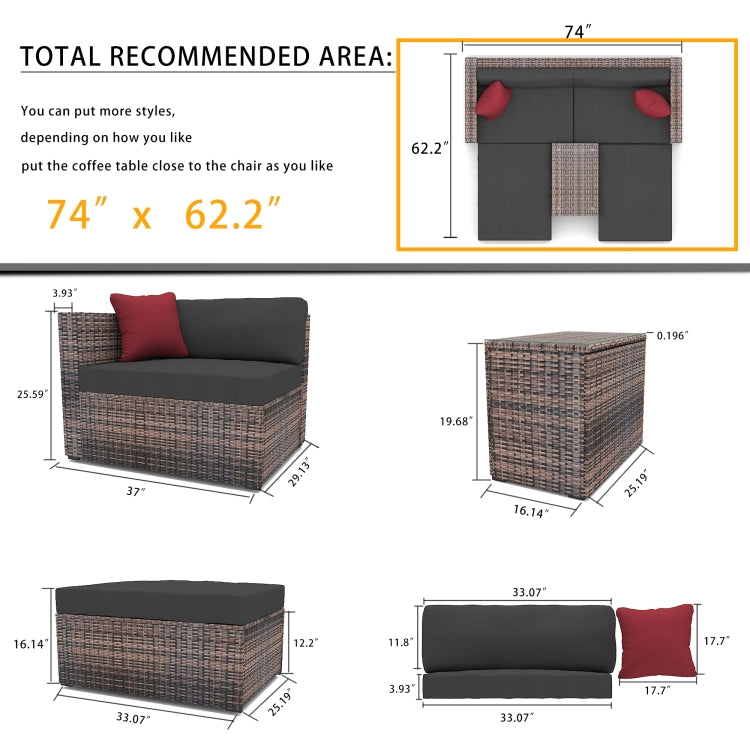 [US Warehouse] 5 in 1 Garden Patio Conversation Rattan Sofa Set (Brown)