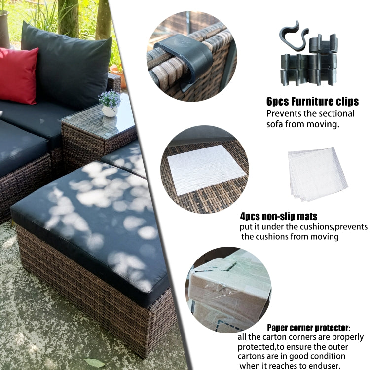 [US Warehouse] 5 in 1 Garden Patio Conversation Rattan Sofa Set (Brown)