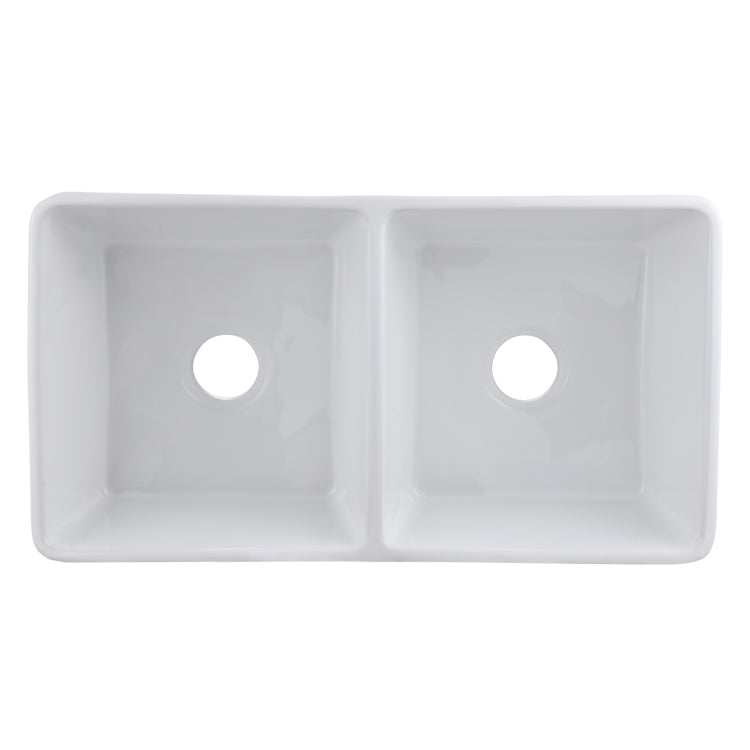 [US Warehouse] Kitchen Counter Square Double Bowls Wash Basin Ceramic Sink(White)