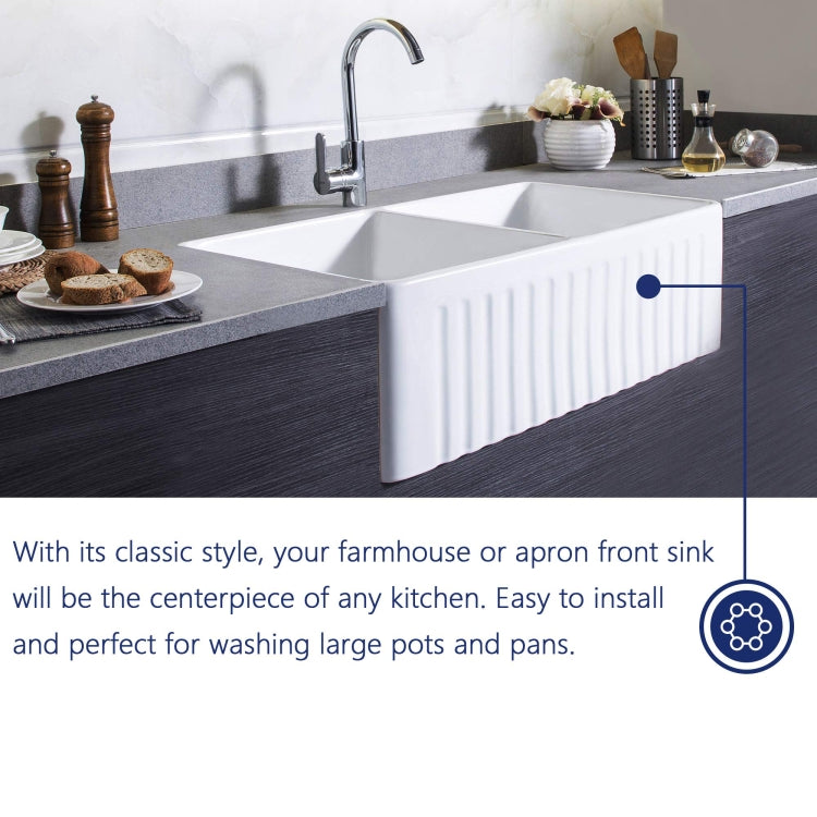 [US Warehouse] Kitchen Counter Square Double Bowls Wash Basin Ceramic Sink(White)