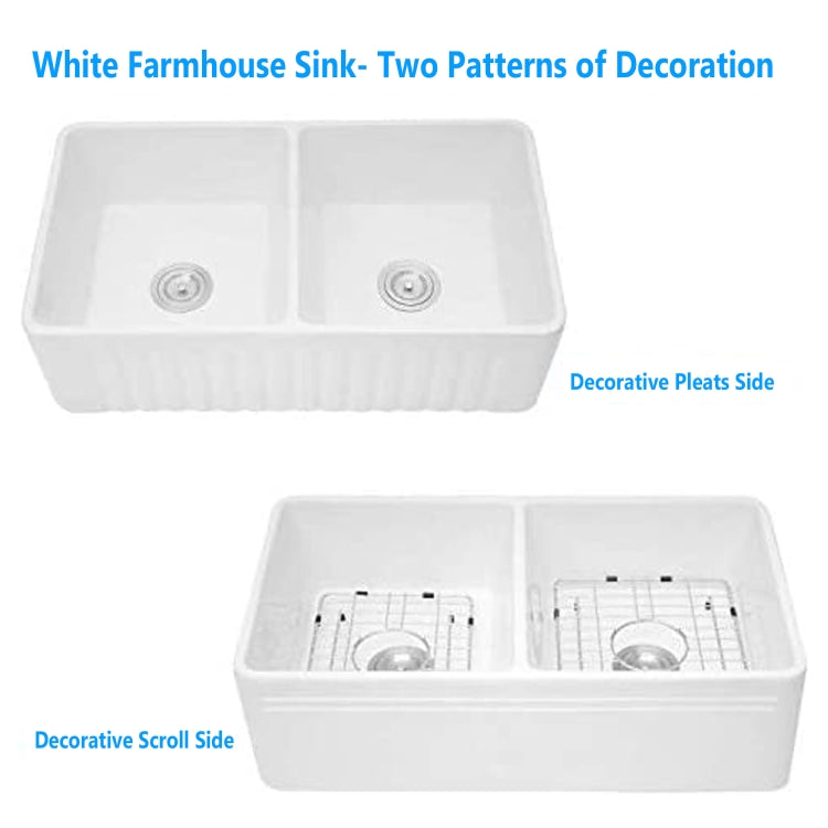 [US Warehouse] Kitchen Counter Square Double Bowls Wash Basin Ceramic Sink(White)