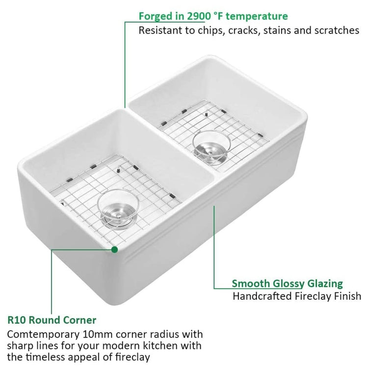 [US Warehouse] Kitchen Counter Square Double Bowls Wash Basin Ceramic Sink(White)